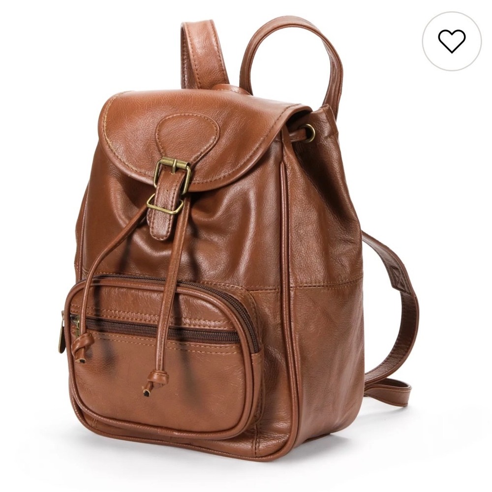 AmeriLeather Brown Leather Drawstring mini Backpack Casual Travel‎ Bag